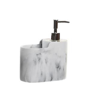 Zeeppompje met keuken organizer Marble - wit/zilver - 2 compartimenten - polyresin - 15 x 8 x 18 cm