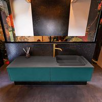 Badkamermeubelset Mondiaz Erin 150 cm met 2 Lades met RIDGE Wastafel Rechts Dark grey met 1 kraangat Greeploos Mat Smag