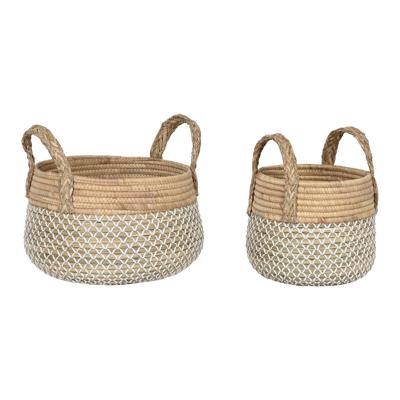 Mandenset Home ESPRIT Wit Natuurlijk Lichtbruin PVC Zeegras Russen 35 x 35 x 30 cm 2 Onderdelen