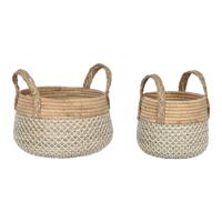 Mandenset Home ESPRIT Wit Natuurlijk Lichtbruin PVC Zeegras Russen 35 x 35 x 30 cm 2 Onderdelen