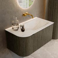 Badmeubel Mondiaz Kurve-Dlux | 85 cm cm | Meubelkleur Shadow | Wastafelkleur Ostra | Solid surface | Wasbak rechter zijde spoelbak | Zonder kraangat(en)