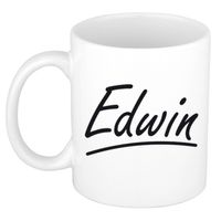 Edwin voornaam kado beker / mok sierlijke letters - gepersonaliseerde mok met naam - Naam mokken