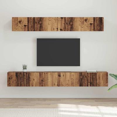 TV-kast set met plank Wandgemonteerd met opslag met de deur 5 pcs Oud hout Medium Bewerkt hout