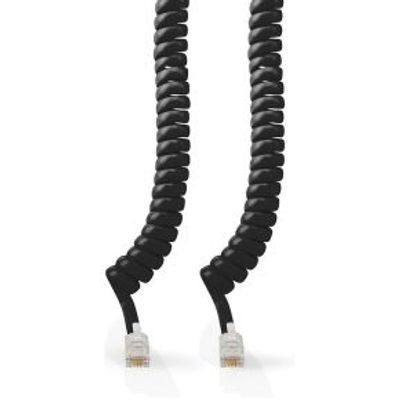 Telecomkabel | RJ10 Male | RJ10 Male | 5.00 m | Kabel design: Gekruld | Kabeltype: RJ10 | Zwart