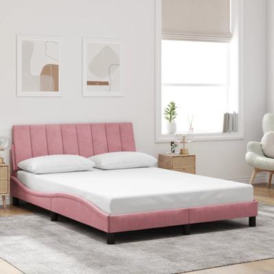 Bedframe met hoofdeinde fluweel roze 120x200 cm