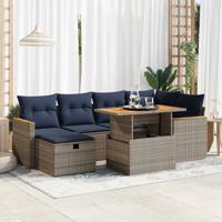 7-delige Loungeset met kussens poly rattan acacia zwart