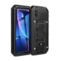 Waterdichte stof schokbestendige zink legering + siliconen case voor iPhone XR (zwart)