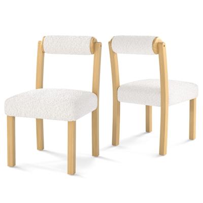 Set van 2 Eetkamerstoelen Gestoffeerde Zitting Imitatie Sherpa Rubberhouten Frame Cilindrische Rugleuning Stoelen Zonder Armleuningen