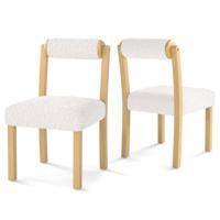 Set van 2 Eetkamerstoelen Gestoffeerde Zitting Imitatie Sherpa Rubberhouten Frame Cilindrische Rugleuning Stoelen Zonder Armleuningen