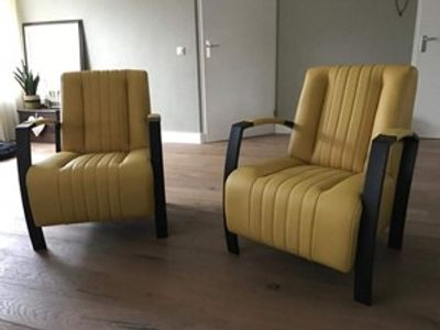 Set van 2 leren fauteuils met stalen frame - geel leer - Echt leer, Industrieel, ontdek de vele Leersoorten en Kleuren bij ShopX