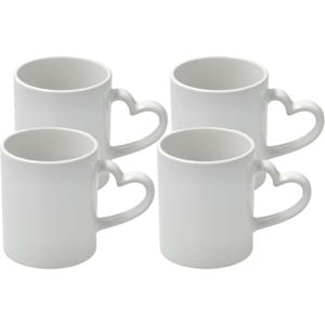 Koffiemok met handvat in hartvorm - 4x - wit - keramiek - 300 ml