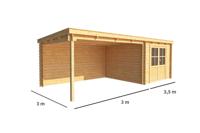 Blokhut met overkapping Els 650 cm bij 300 cm diep Lessenaarsdak - Warentuin collection