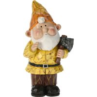 Tuinkabouter beeld Bobby Yellow - Polystone - met gereedschap - 31 cm