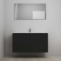 On-Line Badkamermeubelset - 120 cm - Bouwpakket - Greeploos 2 Deuren - Porseleinen Wastafel - 1 Kraangat - Spiegel - Mat Zwart