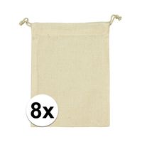 8 x Voordelige beige katoenen cadeauzakjes 10 x 14 cm - thumbnail