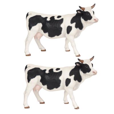 Koe speelgoed figuur - 2x - kunststof - 14 cm - boerderij dieren