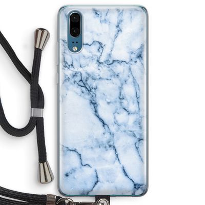 Blauw marmer: Huawei P20 Transparant Hoesje met koord