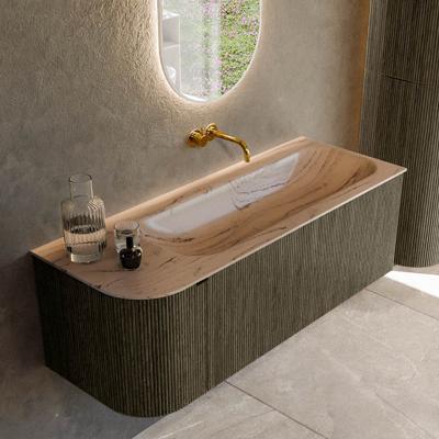 Badmeubel Mondiaz Kurve-Dlux | 125 cm | Meubelkleur Shadow | Wastafelkleur Arena | Solid surface | Wasbak rechter zijde spoelbak | Zonder kraangat(en)