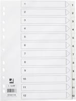 Q-CONNECT tabbladen, A4, PP, 11-gaatsperforatie, met indexblad, set van 1-12, wit