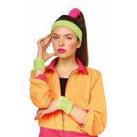 Zweetbandjes set - neon geel - Foute 80s/90s party verkleed accessoires - hoofd en pols