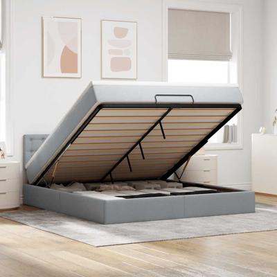 Bed poef met matras en LED's 180x200 cm stof lichtgrijs