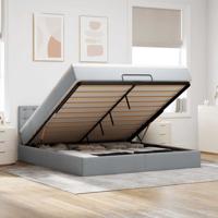 Bed poef met matras en LED's 180x200 cm stof lichtgrijs