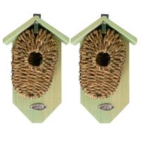 2x Stuks houten vogelhuisjes/nestbuidels zeegras 26 cm