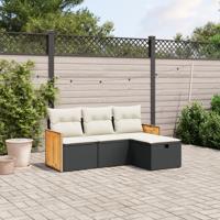4-delige Loungeset met kussens poly rattan zwart