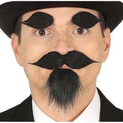 Zwarte sik met snor en wenkbrauwen zwart zelfklevend Zwarte sik met snor en wenkbrauwen zwart zelfklevend