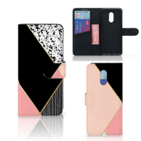 OnePlus 7 Book Case Zwart Roze Vormen - thumbnail