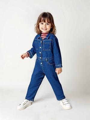Jumpsuit van denim in workerstijl voor meisjes middenblauw