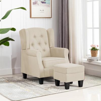 Fauteuil met voetenbankje stof crèmekleurig