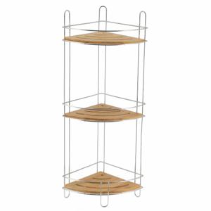 Badkamer organizer - zilver - metaal/hout - 3 lagen - 61 x 27 x 20 cm - douche rek