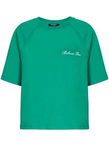 Balmain t-shirt crop à logo Signature brodé - Vert