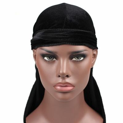 Fluweel tulband cap lange staart piraat Hat chemotherapie Cap (zwart)