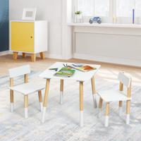 3-Delige Kindermeubelset Houten Kindertafel en 2 Stoelen Kinderactiviteitentafel Wit - thumbnail