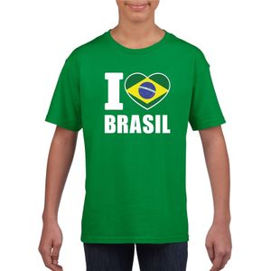 Groen I love Brazilie fan shirt kinderen