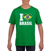 Groen I love Brazilie fan shirt kinderen - thumbnail