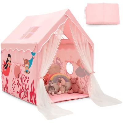 Grote Kindertent Binnenspeeltent met Gewatteerde Mat Deurgordijn Ademende Gaasramen voor Kinderen Vanaf 1 Jaar Roze