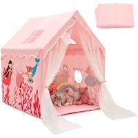 Grote Kindertent Binnenspeeltent met Gewatteerde Mat Deurgordijn Ademende Gaasramen voor Kinderen Vanaf 1 Jaar Roze