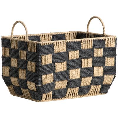 2e Halve Prijs Leen Bakker - Mand Check Naturel/zwart - 28x35x25 Cm - Metaal/Papier - Bruin#Zwart