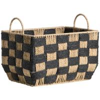 2e Halve Prijs Leen Bakker - Mand Check Naturel/zwart - 28x35x25 Cm - Metaal/Papier - Bruin#Zwart