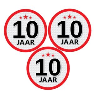 Set van 12x stuks 10 jaar leeftijd stickers rond 15 cm verjaardag versiering