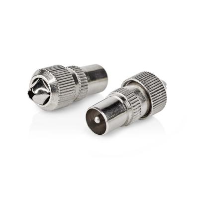 Nedis IEC (Coax) Connector | Recht | Male | Vernikkeld | 75 Ohm | Schroef | Diameter kabelinvoer: 7.0 mm | Metaal | Zilver | 2 Stuks | Doos -