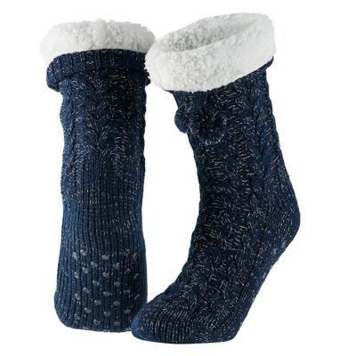 Apollo Huissloffen - dames - gebreid - slofsokken - donkerblauw - one size maat 35/41 - fleece
