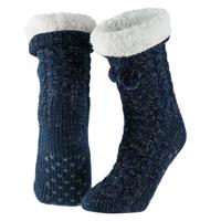 Apollo Huissloffen - dames - gebreid - slofsokken - donkerblauw - one size maat 35/41 - fleece Apollo Huissloffen - dames - gebreid - slofsokken - donkerblauw - one size maat 35/41 - fleece