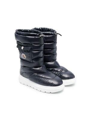 Moncler Enfant après-ski en satin à patch logo - Bleu
