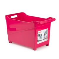 Kunststof trolley fuchsia roze op wieltjes L45 x B24 x H27 cm   - - thumbnail