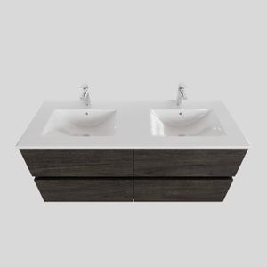 Badkamermeubel BWS Helsinki 120x46cm Keramiek Dubbel Wood Dark Brown 4 Laden (2 kraangaten)