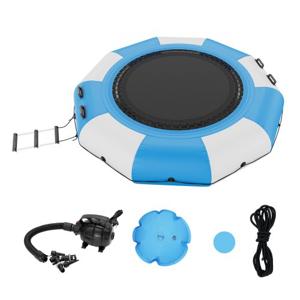 VEVOR opblaasbare watertrampoline met ladder, waterdicht, slijtvast, watertrampolines 3,05 m groot springoppervlak, springplatform waterpark zwembadtrampoline, blauw + wit 185 kg laadvermogen